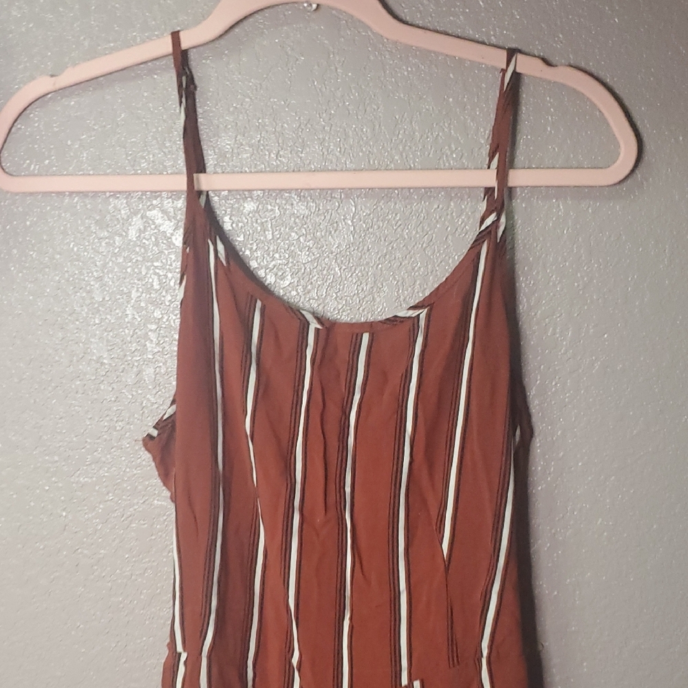 Striped Brown Sleeveless Jumpsuit